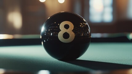 Black Eight Ball on a Pool Table