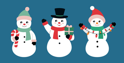 cute retro snowman  flat stock vector illustration.
vintage snowman clipart.
Merry Christmas and happy holidays.