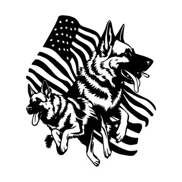 Print Usa flag, Attack Dog, K9 Dog, Bomb Sniffing, Soldier Dog, K9 Unit, US Attack Dog, Eps File vector