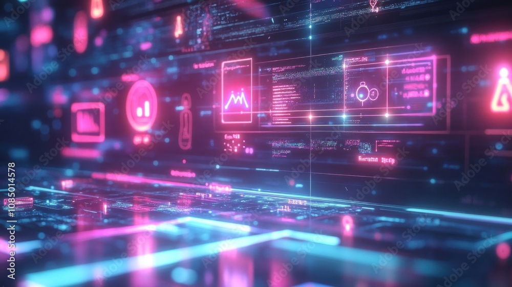 Poster 3D rendering of abstract technology digital background. Futuristic user interface. - Generated AI