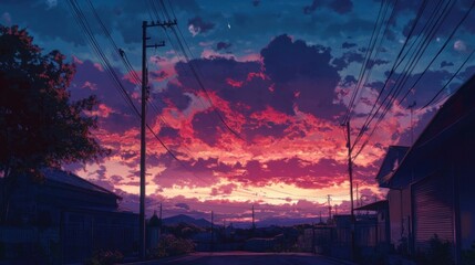 A dreamy anime sky filled with fluffy clouds.