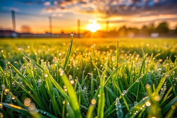 Close-Up of a Lush Soccer Grass Field Showing the Texture and Vibrancy of Green Blades, Perfect for Sports, Nature, and Outdoor Photography Projects