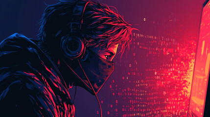 Masked Hacker Focused on Cybersecurity Breach and Data Theft