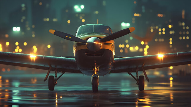 Nighttime Airplane on Runway - 3D Illustration