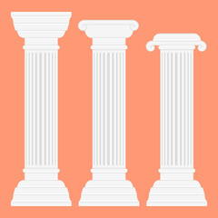 Obraz premium Three White Pillars Historical Building Vector. Classical Architecture Pillar Design.
