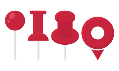Red Pin Paper Clip Collection Vector. Red Pin Icon Element.