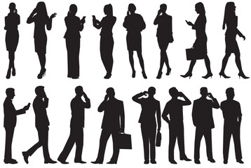 silhouette of people with mobile phone vector on isolated white background.