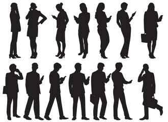 silhouette of people with mobile phone vector on isolated white background.
