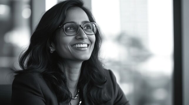 Woman with glasses looking out the window
