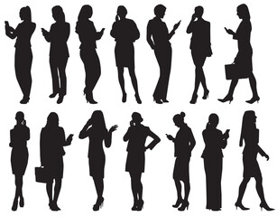 Business people on phonecall. business people standing and using smartphone silhouette on white background.