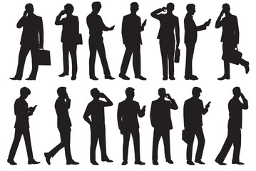 Business people on phonecall. business people standing and using smartphone silhouette on white background.