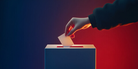 Hand wirft Stimmzettel in Wahlurne