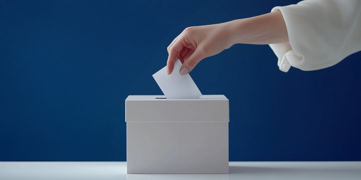 Hand wirft Stimmzettel in Wahlurne