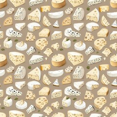 A seamless and playful cheese pattern featuring cheese holes and