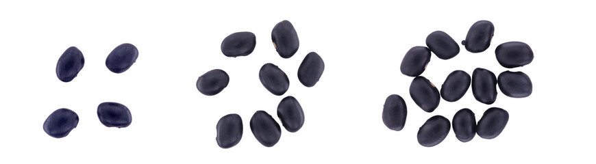 Black beans isolated on white background. Close-up top view (Urad beans, Black beans, Mung beans). Dried vegetable seeds.