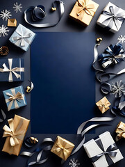 Festive Gift Box Arrangement with Red, Blue, and Silver Accents for New Year