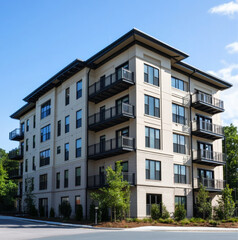 5 story pre-fabricated apartment building with stucco finish without decks