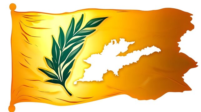 Yellow Flag of the Republic of Mortara with Olive Branch and Map Outline, Symbolizing Peace and Identity in a Vibrant and Distinctive Design