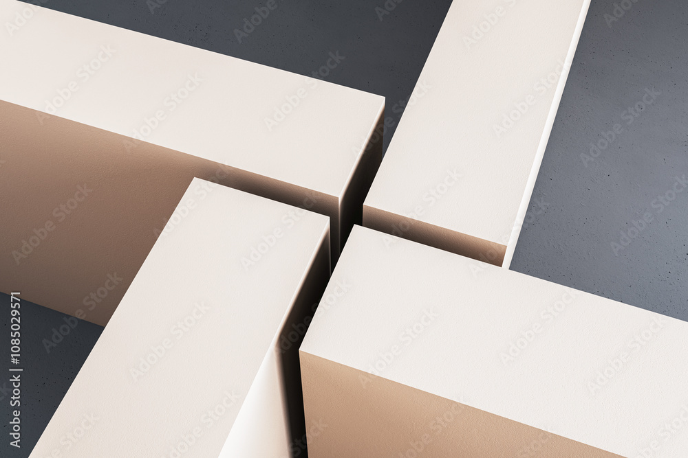 Aufkleber Abstract Geometric Blocks on Textured Background. 3D Rendering