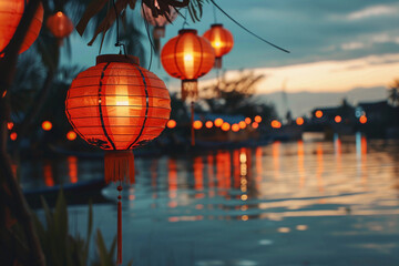 Beautiful greeting card with holiday composition for celebrate chinese festival of lanterns
