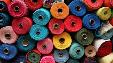 Fototapeta premium Rolled samples of fabric in a variety of vibrant colors for material design inspiration