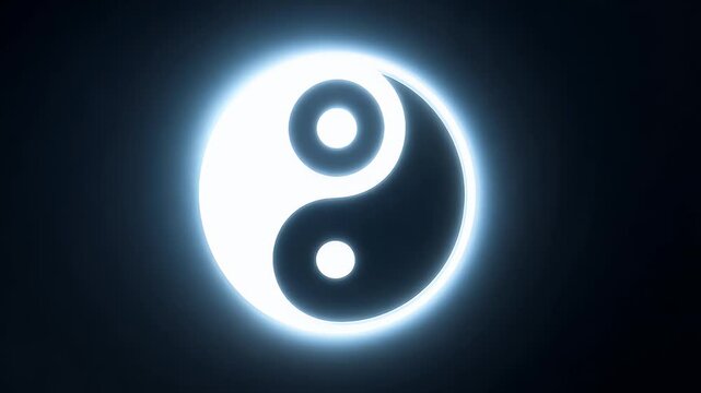 Cartoon animation yin-yang symbol on a pure black background, symbolizing balance and harmony