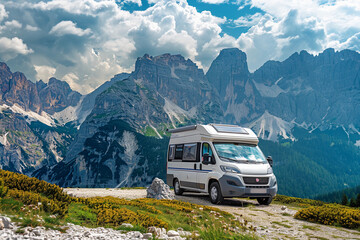 Obraz premium Holiday trip on large family motorhome for holiday in beautiful nature