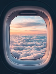 airplane window with clouds view
