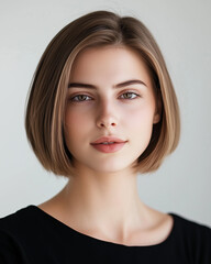 Minimalist Portrait of a Young Woman with Light Brown Bob Haircut