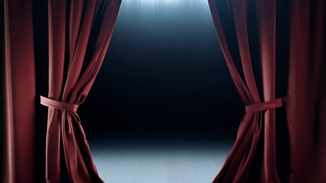Velvet curtains gently pulling open, exposing a vast black emptiness.