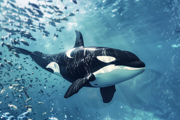 Obraz premium Fantastically beautiful majestic huge whale in deep ocean