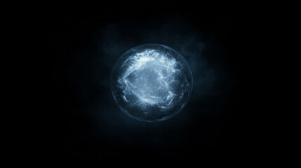 Fototapeta premium A luminous blue sphere surrounded by a dark mist glowing softly in the night sky