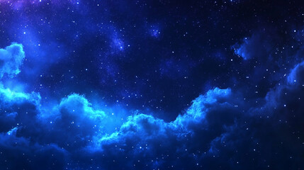 Fototapeta premium A beautiful night sky filled with stars and vibrant blue clouds over a peaceful landscape