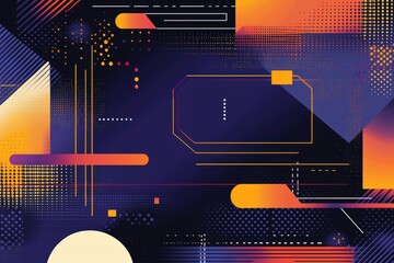 Abstract flat  background with geometric shapes in vibrant gradient colors on a dark backdrop, ideal for modern design concepts and digital projects
