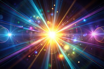 Naklejka premium Abstract Lens Flare, Black Background, Digital Rays, Copy Space