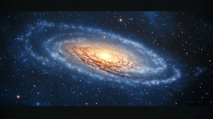 Gorgeous spiral galaxy illuminated in the night sky filled with stars and cosmic dust