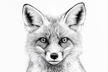 Naklejka premium Black and White Fox Drawing