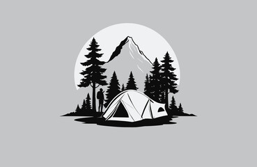 Camping silhouette vector outline illustration logo design