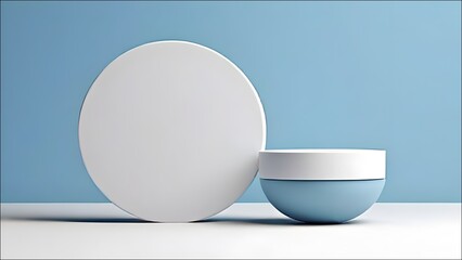 Fototapeta premium A clean 3D rendering of a minimalist PPT cover featuring simple lines and circles, arranged in a balanced and modern composition with a neutral color palette.