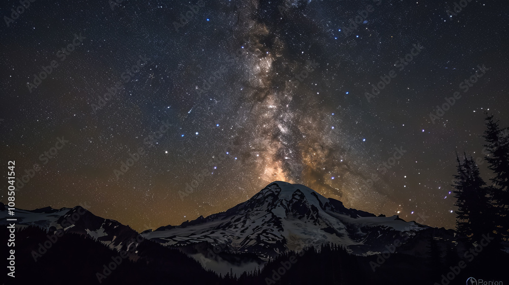 Wall mural stunning night sky with the milky way stretching across a starry backdrop. ideal for nature and astr