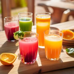 Fresh fruits or vegetables juice in glass