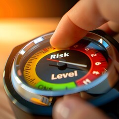 A person adjusting a dial labeled Risk Level from high to low