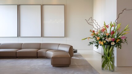 Frame mockup,  Living room wall poster mockup. Interior mockup with house background. Modern interior design.