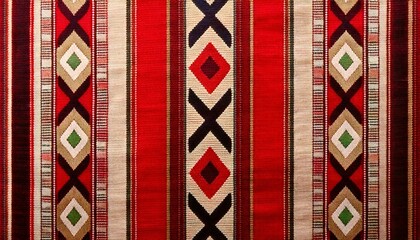 Patterns of a red themed arabian sadu knitted wool vintage bedouin rug