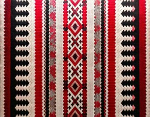 Red white and black theme knitted wool vintage arabian bedouin rug