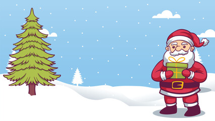 Merry Christmas and New Year Banner Design With santa claus and tree