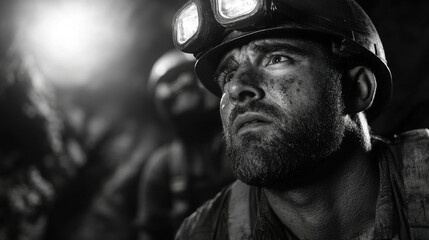mining engineer inspects underground site, showcasing determination and focus. dimly lit environment highlights challenges faced in mining