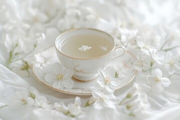 Serenity in a Cup: White Tea Surrounded by Blossoms