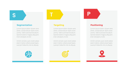 STP marketing analysis infographics template diagram with circle outline joined combination with 3 point step design for slide presentation