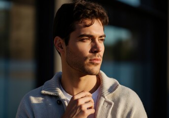 Fototapeta premium Pensive Young Man in Knit Sweater